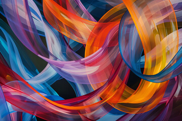 Aufkleber - Flowing, ribbon-like lines in various bold colors, intertwined to form a mesmerizing visual pattern.