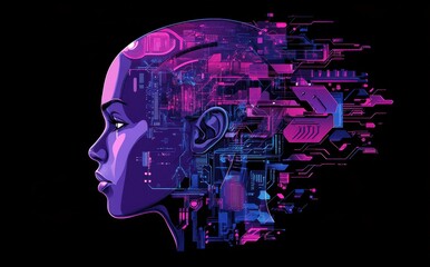 Poster - Futuristic AI concept with digital neon circuit illustration