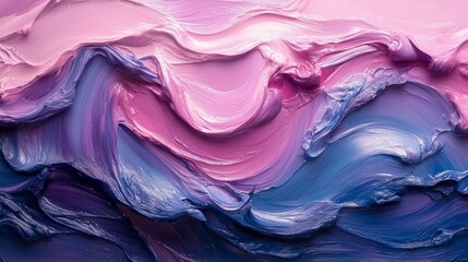 Poster - Painting of a wave with purple and blue colors. The painting has a dreamy and calming mood