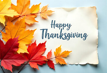 Poster - happy thanksgiving banner with dried leaves decoration