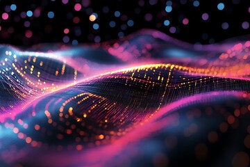 Poster - Abstract glowing wave of data points.