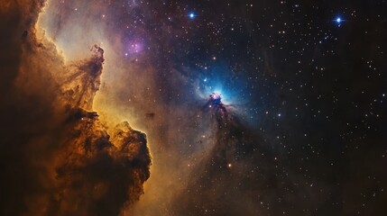 Poster - Vivid cosmic clouds and stars illuminate the night sky in a stunning display of interstellar beauty