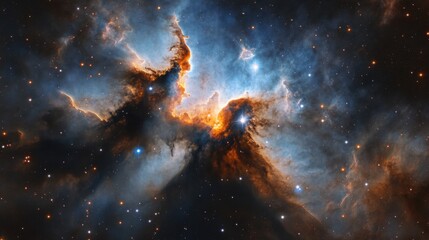 Poster - Celestial clouds and stars illuminated by cosmic activity in a vibrant nebulae at the heart of the universe