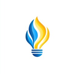 Poster - Abstract lightbulb logo with blue and yellow flames.