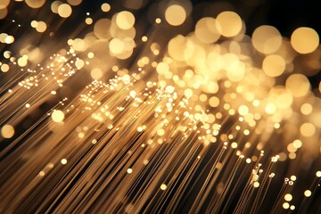 Poster - Abstract golden fiber optic lights glowing in the dark.
