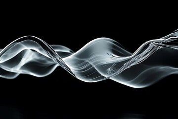 Poster - Abstract grayscale flowing wave design on black background.