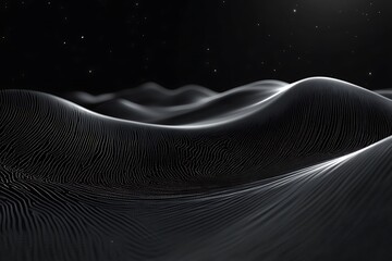 Poster - Abstract grayscale landscape with undulating lines and subtle light.
