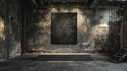 Poster - Dark Moody Scene with Rugged Texture in Urban Environment Featuring Textured Wall and Display