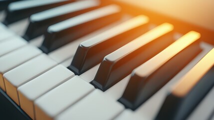 Poster - 3D Rendering Register Concept, Close-Up of Piano Keys with Light Reflections Creating a Warm and Inviting Atmosphere