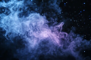 Poster - Abstract swirling blue and purple smoke against a dark background with sparkling lights.