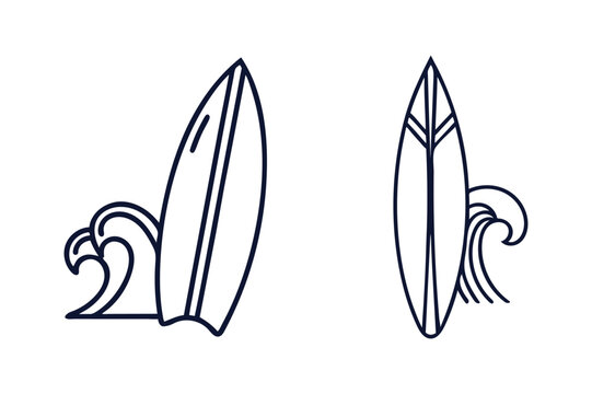 Set of surfing board silhouette vector line art illustration transparent white background
