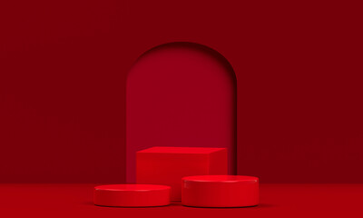 Wall Mural - podium red shape for show cosmetic product display for christmas day or new years. stand product sho