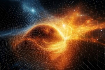 Poster - Abstract swirling vortex in space, glowing energy, grid.