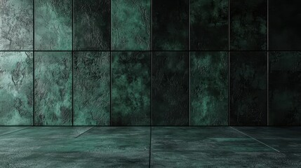 Poster - Dark Dramatic Industrial Background with Textured Panels and Floor in Green Tones