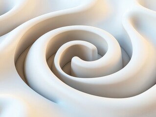 Poster - A close-up view of a spiral pattern, showcasing smooth, flowing curves in soft white tones, evoking a sense of calm and elegance.