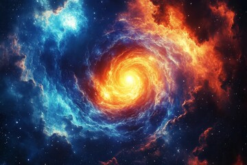 Wall Mural - Colorful cosmic nebula swirling in deep space with vibrant orange and blue hues
