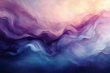 Poster - Colorful abstract painting with flowing shapes and waves in shades of purple and blue