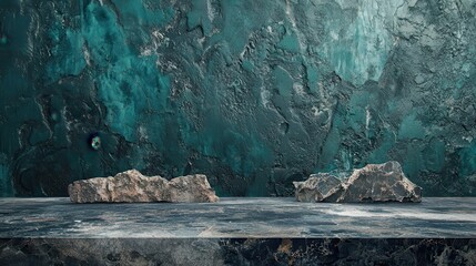 Poster - Dark Industrial Background with Dramatic Texture and Natural Stones on Surface