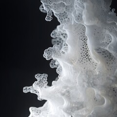 Poster - Abstract white porous structure against black background.