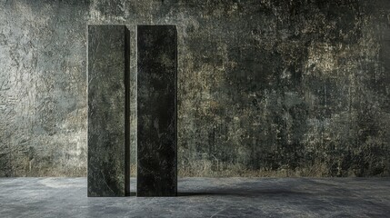 Poster - Dramatic Industrial Background Featuring Dark Textured Columns against Gritty Wall Surface