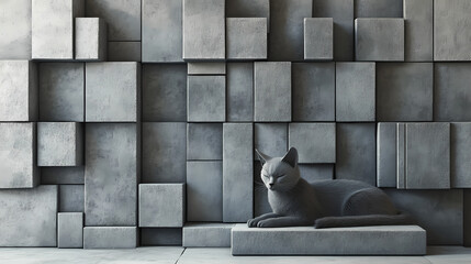 Wall Mural - concrete, 3d mosaic tiles arranged in the shape of a wall. semigloss, rectangular, blocks stacked to