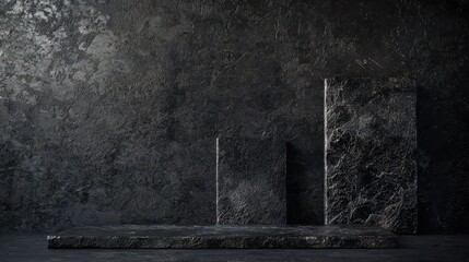 Poster - Dark Industrial Background with Textured Stone Blocks for Dramatic Presentations