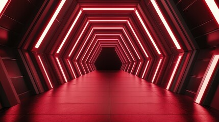 Poster - 3D Rendering Register Concept, Glowing Aesthetic Corridor in Dark Environment with Striking Red Neon Lights and Modern Design Elements