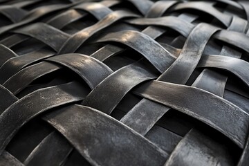 Poster - Close-up of a dark gray woven metal texture.