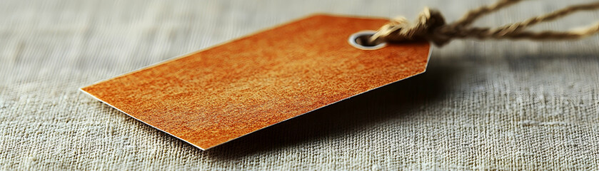 Rustic orange tag on wood.