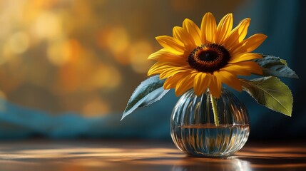 A single bright yellow sunflower in a glass vase, offering a touch of nature and simplicity for interior decor.