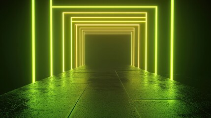 Poster - Abstract Neon Tunnel with Vibrant Green Lights and Smooth Reflections in an Inspired Design