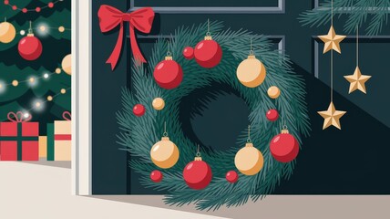 Poster - Festive Christmas Wreath with Ornaments and Decoration Elements