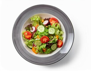 plate of salad with fresh vegetables isolated on transparent background top view