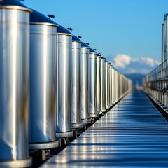 Poster - Renewable energy hydrogen. Metallic cylinders on a reflective surface