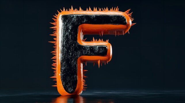 neon light letter F on black background