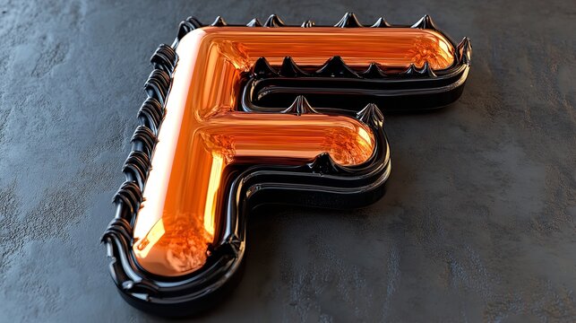 neon light letter F on black background