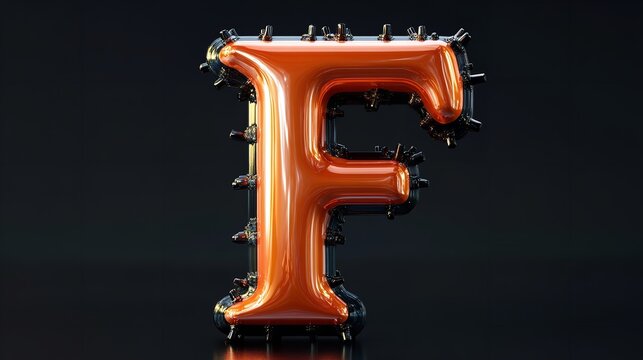 neon light letter F on black background