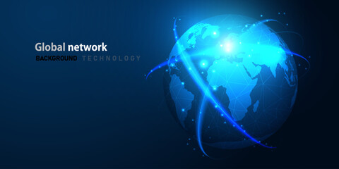 Poster - Global network connection,Planet Earth background,Global Protection Network concept