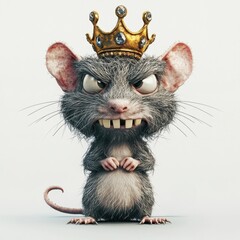 Wall Mural - A cartoonish mouse wearing a crown, exuding a mischievous demeanor.