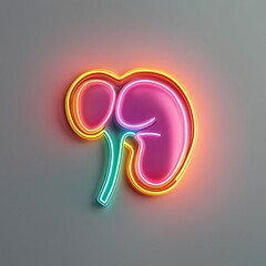 Poster - Health warning report. Neon kidney illustration on gray background