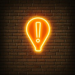 Poster - Health warning report. Neon exclamation mark on brick wall