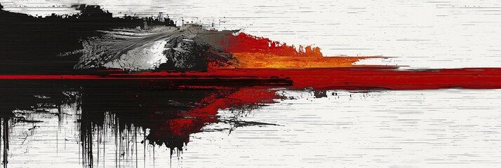 Fototapete - Abstract painting vibrant red and black hues with textured brush strokes