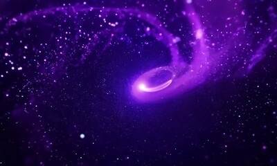 Wall Mural - Abstract purple nebula with glowing star in the center.
