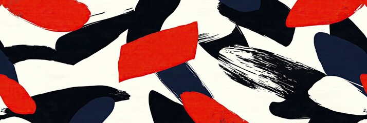 Fototapete - Abstract artwork bold brush strokes in red, black, and white colors