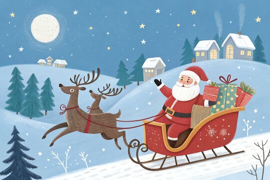 santa claus and reindeer Merry Christmas And Happy New Year