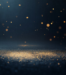 Wall Mural - black background with white glowing glitter, blue and silver color scheme, depth of field, blurred b