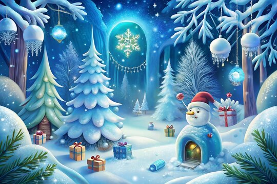 snowman on the background of the snow Merry Christmas And Happy New Year