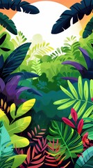 Wall Mural - Vibrant tropical foliage with bright green leaves