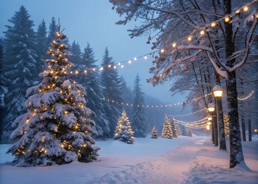 winter forest in the morning Merry Christmas And Happy New Year