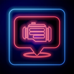 Canvas Print - Glowing neon Check engine icon isolated on black background. Vector